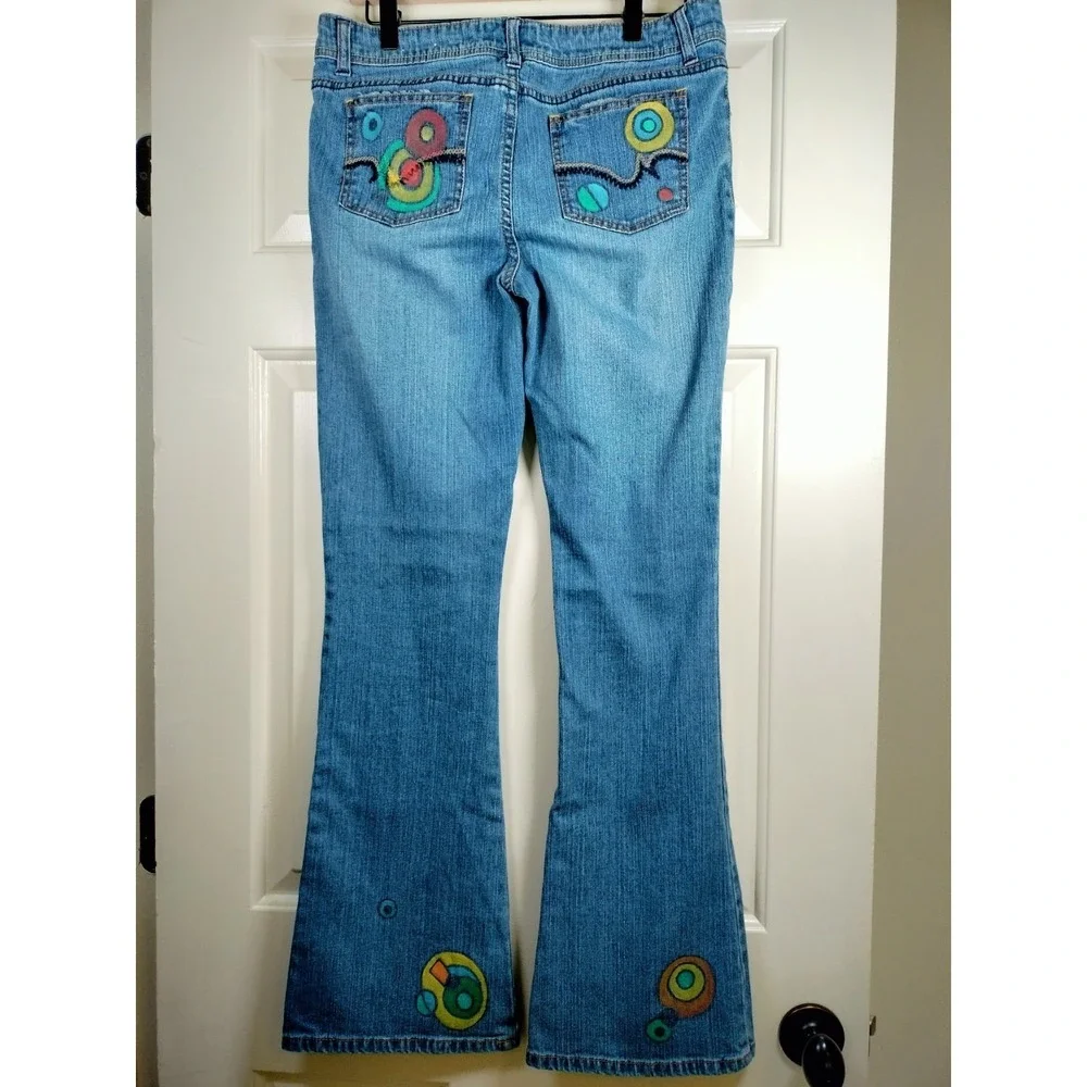 VTG ZANA-DI Custom Painted Flare Jeans Women's 11 Y2K Boho Hippie Mid Rise